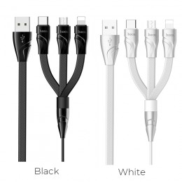 U57 3-In-1 Twisting Charging Data Cable For Lightning+Micro+Type-C